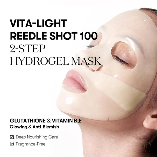 Vt Cosmetics Vita-Light Reedle Shot 100 2-Step Hydrogel Mask(34.5Gx4Ea), Intensive Glowing, Exosome Glutathione Face Mask, Overnight Melting Mask, Korean Facial Mask, Valentine Gift