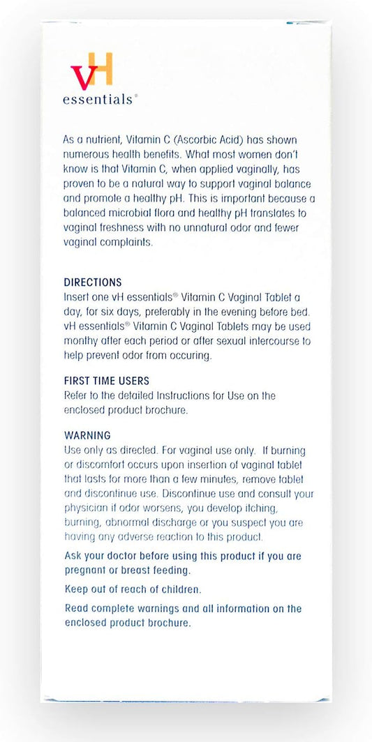 Vh Essentials Vitamin C Vaginal Tablet | Boric Acid Suppository Alternative | Supports Healthy Ph And Eliminates Vaginal Odor Naturally, Vaginal Suppositories For Vaginal Health 6 Count, 1 Applicator