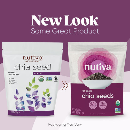 Nutiva Usda Organic Premium Nutrient-Dense Raw Black Chia Seeds With 3G Protein & 5G Fiber For Salads, Yogurt & Smoothies, Non-Gmo, Vegan, Gluten-Free, Keto & Paleo, 32 Ounce (Pack Of 1)
