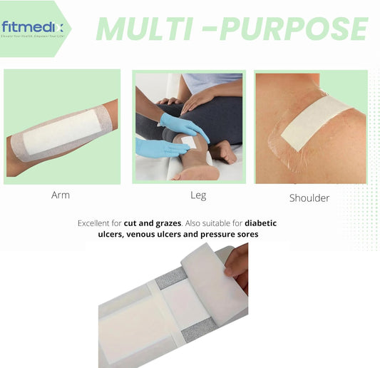 Adhesive Wound Dressings (80Mm X 150Mm) - **Pack Of 10** Sterile Dressings For Wounds, Cuts, Grazes, Diabetic Leg Ulcers, Venous Leg Ulcers & Small Pressure Sores- Hypoallergenic Plasters For Wounds
