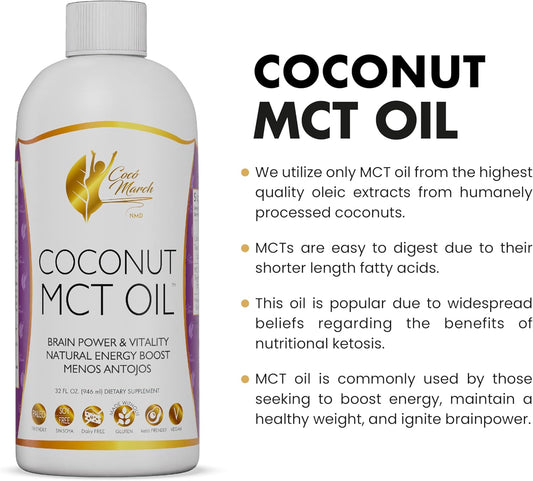 Mct Oil - Intermittent Fasting Support, Metabolism & Brain Power Boost, Natural Energy From Coconut, Free From Gluten, Dairy, Soy, Vegan & Keto-Friendly, 32 Fl Oz