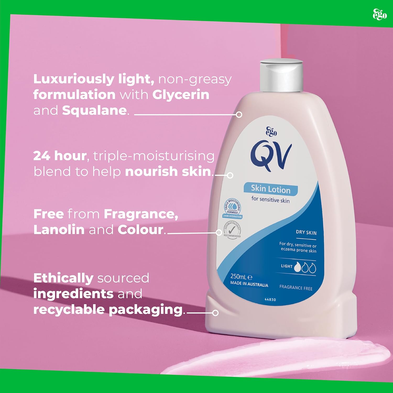 QV Lotion (250ml) Lightweight Hydrating Moisturiser for Dry, Sensitive Skin, Emollient Body Lotion, Fragrance Free, Noncomedogenic Body Cream, Soothing Skin Care for Eczema, Psoriasis, Dermatitis : Amazon.co.uk: Beauty