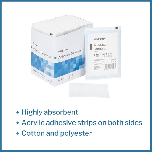 Mckesson Adhesive Dressing, Sterile, Cotton/Polyester, 3 In X 4 In, 100 Count, 1 Pack