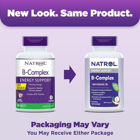 Natrol Fast Dissolve B-Complex, Dietary Supplement For Energy Support, B Complex Vitamins, 90 Tablets, 30 Day Supply