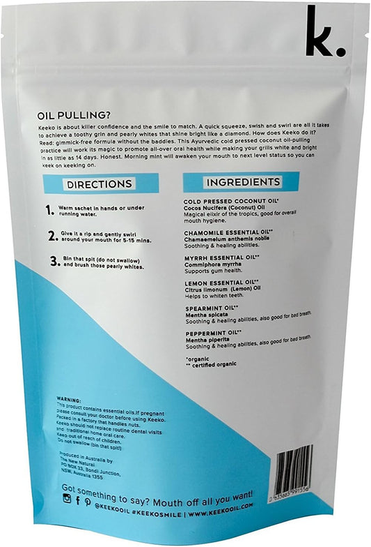 Keeko - Natural/Organic Oil Pulling Sachets (Morning Mint) (14 Packets (2 Week Course))