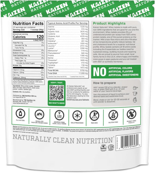Whey Isolate | Chocolate | 25G Protein | Grass Fed | No Artificial Ingredients | Only 5 Ingredients | Fast Absorption | See The Test Results | 0G Lactose | Gluten Free | Non Gmo | 1.5Lb | 22 Servings