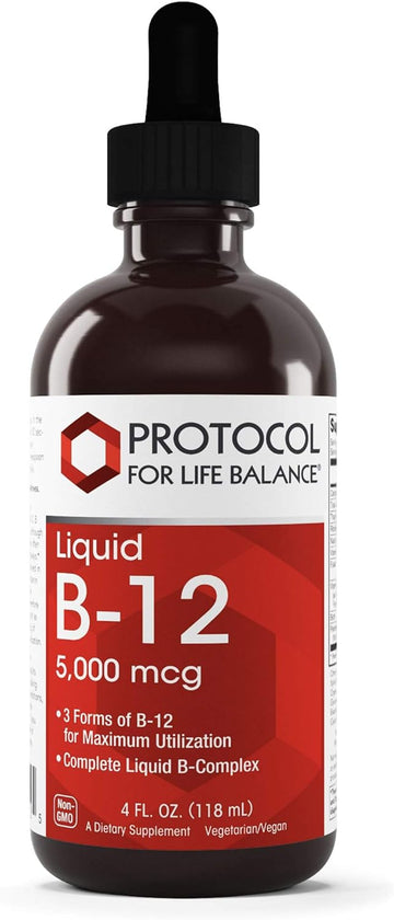 Protocol Liquid B-12 5,000Mcg - Nervous System Support* - With B Vitamins - Dairy Free & Vegan Vitamin B Liquid - 4 Fl Oz
