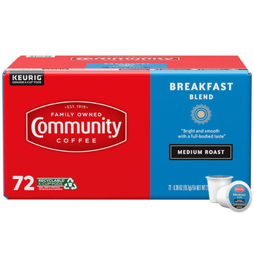 Community Coffee Breakfast Blend 72 Count Coffee Pods, Medium Roast, Compatible With Keurig 2.0 K-Cup Brewers, 72 Count (Pack Of 1)