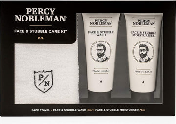 Percy Nobleman - Face & Stubble Care Kit By Percy Nobleman, A Men'S Gift Set For Skin Care. Moisturiser, Wash And Face Towel Kit