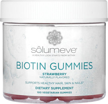 Solumeve Biotin Gummies, Gelatin Free, Strawberry Flavor, 10,000 Mcg, 100 Vegetarian Gummies