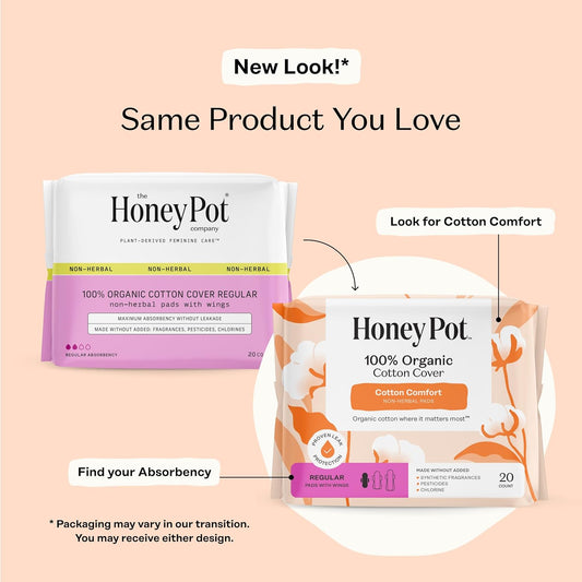 The Honey Pot Company - Sanitary Pads For Women - Non-Herbal Overnight W/Wings - Organic Cotton Cover, & Ultra-Absorbent Pulp Core - Feminine Care - Fsa & Hsa Eligible - 12 Ct