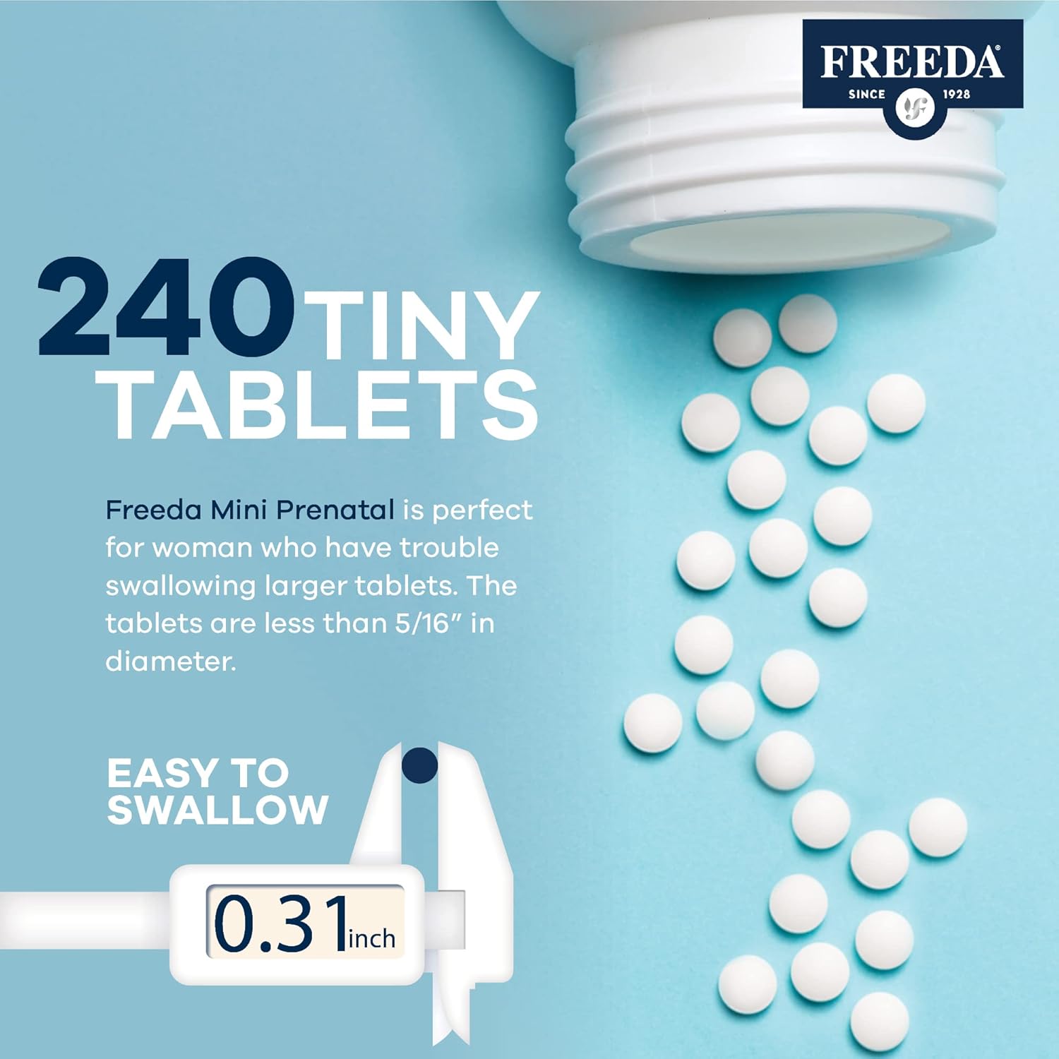 Freeda Mini Prenatal Vitamin - Kosher Prenatals -Tiny Easy To Swallow Tablets - Prenatal Vitamins With Iron, Prenatal Folic Acid/Folate, Vitamin D - Pre Natal Multivitamin For Pregnant Women (240) : Health & Household