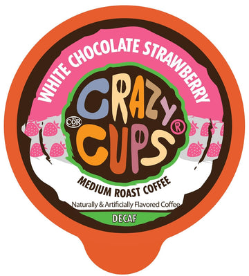 Crazy Cups Decaf Flavored Coffee Pods, Decaffeinated White Chocolate Straberry Flavored Coffee, Single Serve Hot Or Iced Medium Roast Coffee For Keurig K Cups Machines, 22 Count