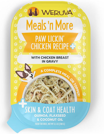 Weruva Meals 'N More Natural Wet Dog Food, Paw Lickin’ Chicken Plus Skin & Coat Health, 3.5Oz Cup (Pack Of 12)