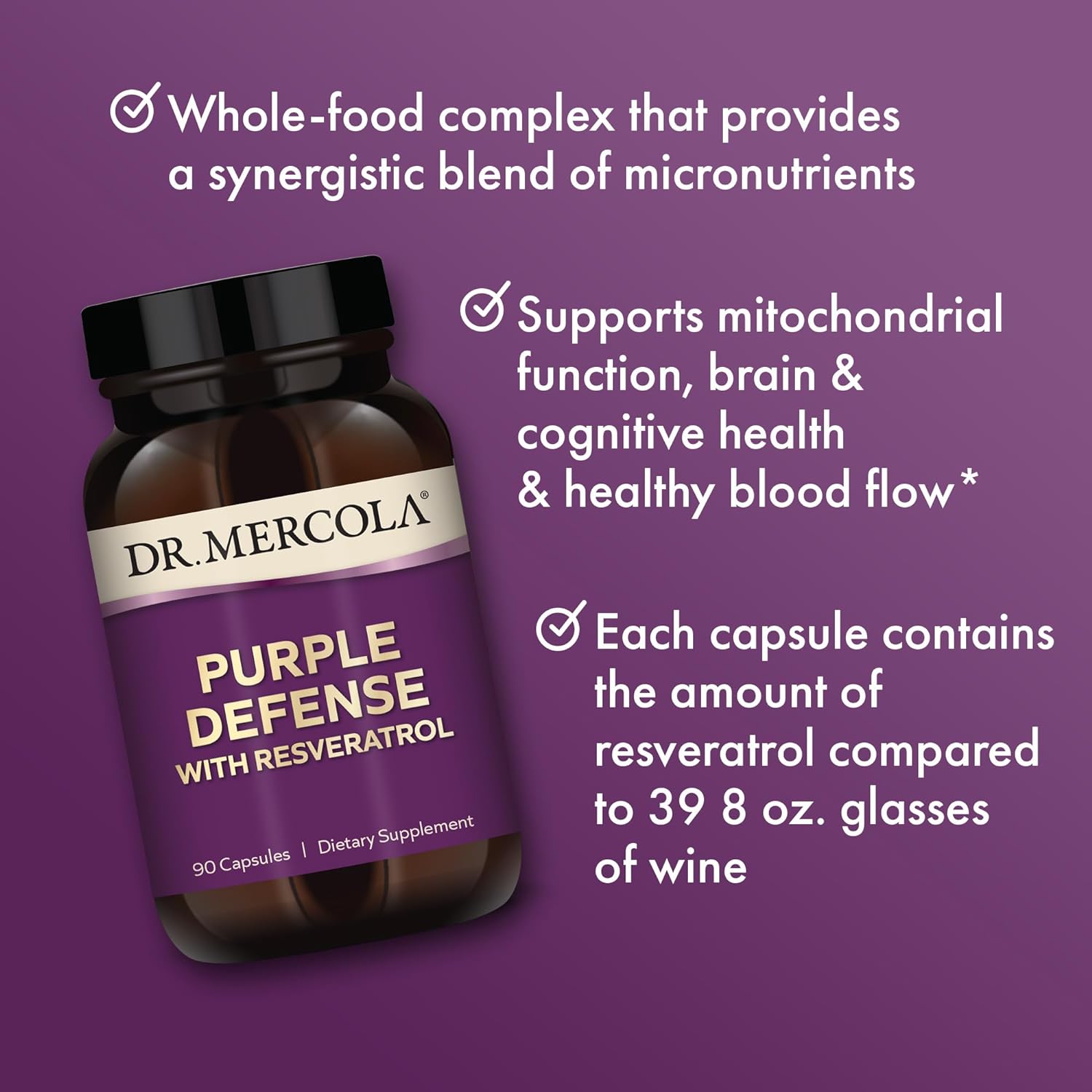 Dr. Mercola Purple Defense, 90 Servings (90 Capsules), with Resveratrol, Dietary Supplement, Supports Brain & Cognitive Function, Non-GMO : Health & Household