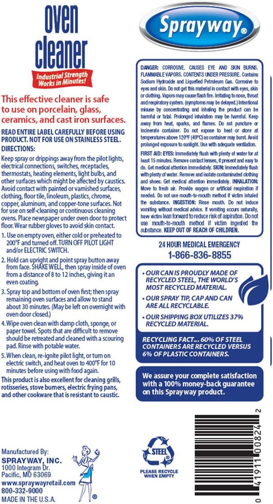 Sprayway Heavy-Duty Oven & Grill Cleaner, Removes Oil & Grease, 20 Oz, 1.25 Pound (Pack Of 1), 20 Fl Oz (Sw824R)