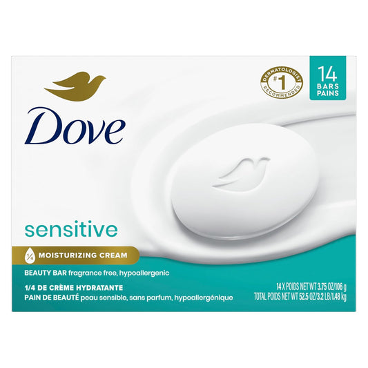 Dove Beauty Bar More Moisturizing Than Bar Soap Sensitive Skin Effectively Washes Away Bacteria, Nourishes Your Skin 3.75 Oz 10 Bars