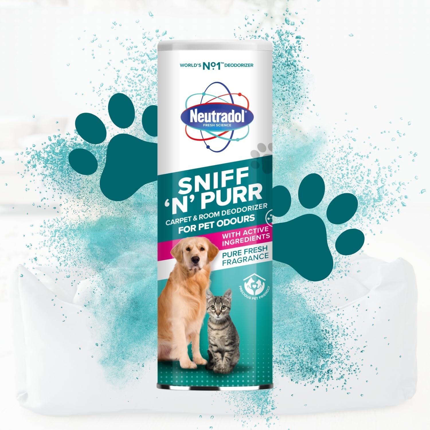Neutradol Sniff N Purr Pet Deodoriser, Odour Neutraliser For Pet Areas, Carpet & Room Deodoriser For Pet Odours, Pure Fresh, Multipack Of 6 X 525G
