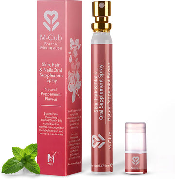 M-Club Biotin Skin, Hair & Nails Oral Supplement Spray 14Ml – Fast-Absorbing, 30-Day Supply – Biotic Promotes Hair Growth, Strengthens Nails – Menopause, Vegan, Non-Gmo – Peppermint Flavour
