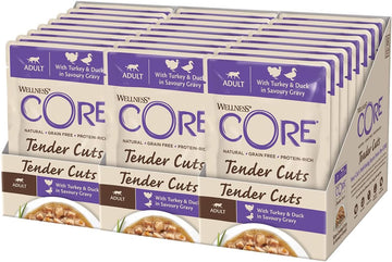 Wellness Core Tender Cuts, Wet Cat Food, Cat Food Wet With Tender Pieces In Sauce, Grain Free, High Meat Content, Turkey & Duck, 24 X 85 G10664
