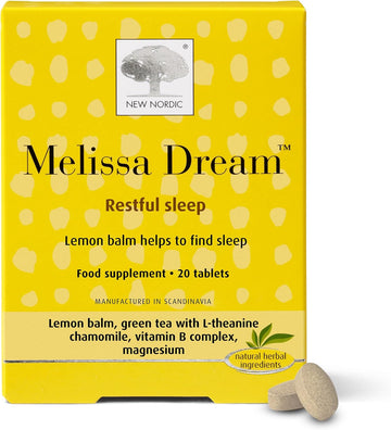 New Nordic Melissa Dream - Melatonin-Free Natural Sleep Aid & Insomnia Relief For Adults - Magnesium & Chamomile - 40 Herbal Sleeping Tablets