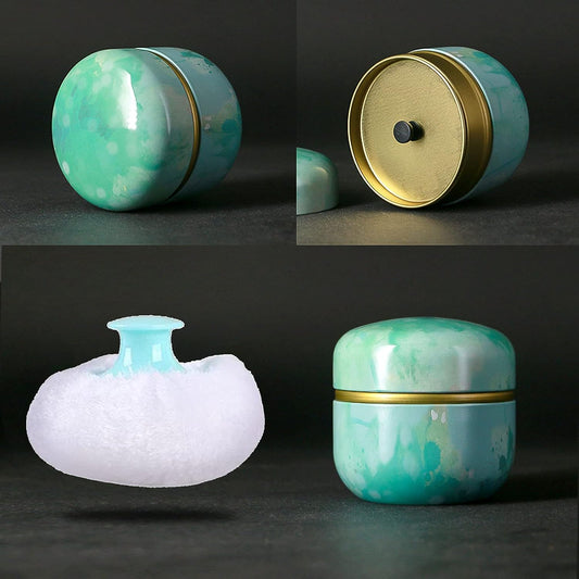 Topwon Body Powder Container With Powder Puff For Baby Women Talc Free Dusting Loose Powder Case Home Travel Powder Box (Green)