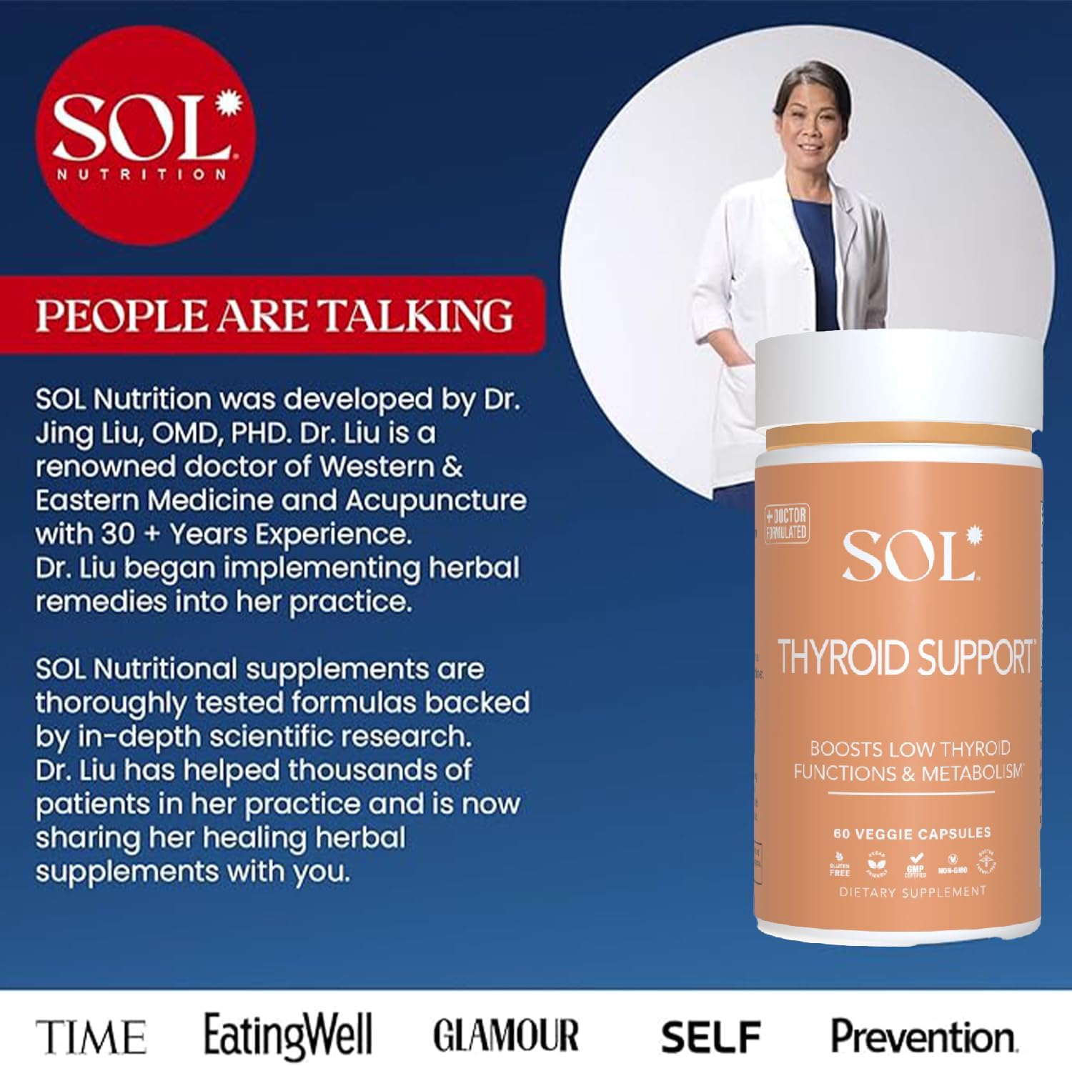 Sol Nutrition Thyroid Support Supplement - Advanced Thyroid Health Support, Metabolism Booster, Mental Clarity - Ashwagandha, Ginger, Adaptogens, Magnolia Bark, Turmeric Blend - 60 Veggie Capsules : Health & Household