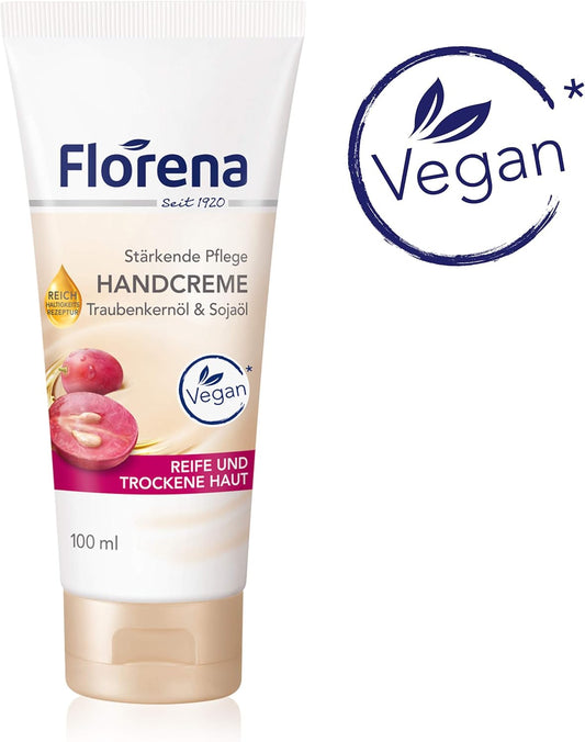 Florena Hand Cream With Grape Seed Oil And Soy Oil, Vegan, Pack Of 1 X 100 Ml