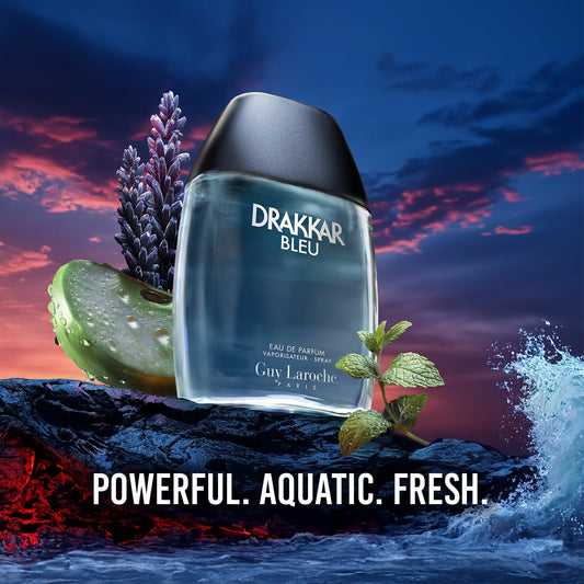 Guy Laroche Drakkar Bleu - Iconic Designer Fragrance - Powerful, Aquatic & Fresh Eau De Parfum - Aquatic Fougère - Long Lasting Mens Cologne - Day And Evening Scent 3.4 Fl Oz