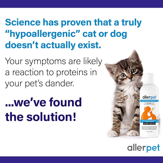 Allerpet Cat Dander Remover W/Free Applicator Mitt - Effective Cat Dander Remover - Anti Allergen Solution Made In Usa - (12Oz)