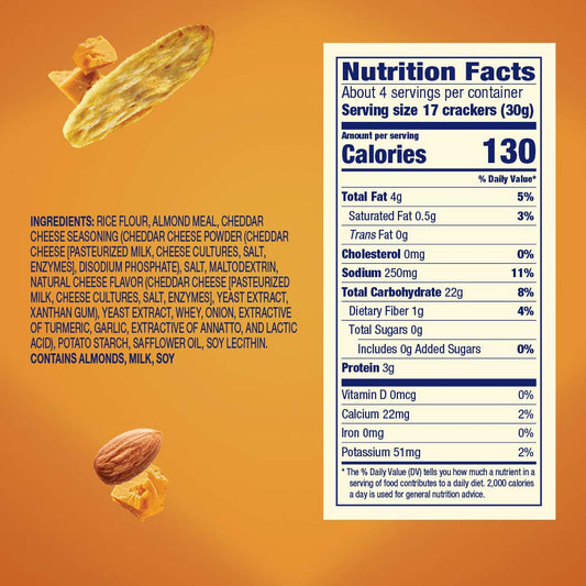 Blue Diamond Almonds, Three Cheese Gluten Free Nut Thin Cracker Crisps, 4.25 Oz