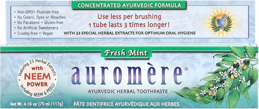 Auromere Freshmint Herbal Toothpaste, 4.16 Oz : Toothpaste Non Fluoride : Health & Household