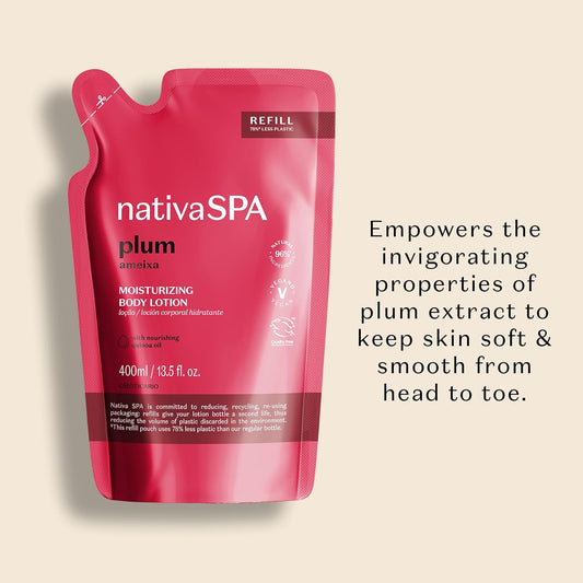 Nativa Spa By O BoticƔrio, Plum Moisturizing Body Lotion Refill Pack, Fragranced Moisturizer Enriched With Purified Quinoa Drops To Boost Hydration, 13.5 Ounce