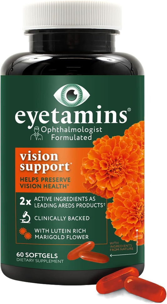 Eyetamins Vision Support - 60 Capsules Ophthalmologist-Formulated - 2X Lutein And Zeaxanthin Of Leading Brands - Plant-Based, Natural - Vegan And Non-Gmo Formula (60 Count)