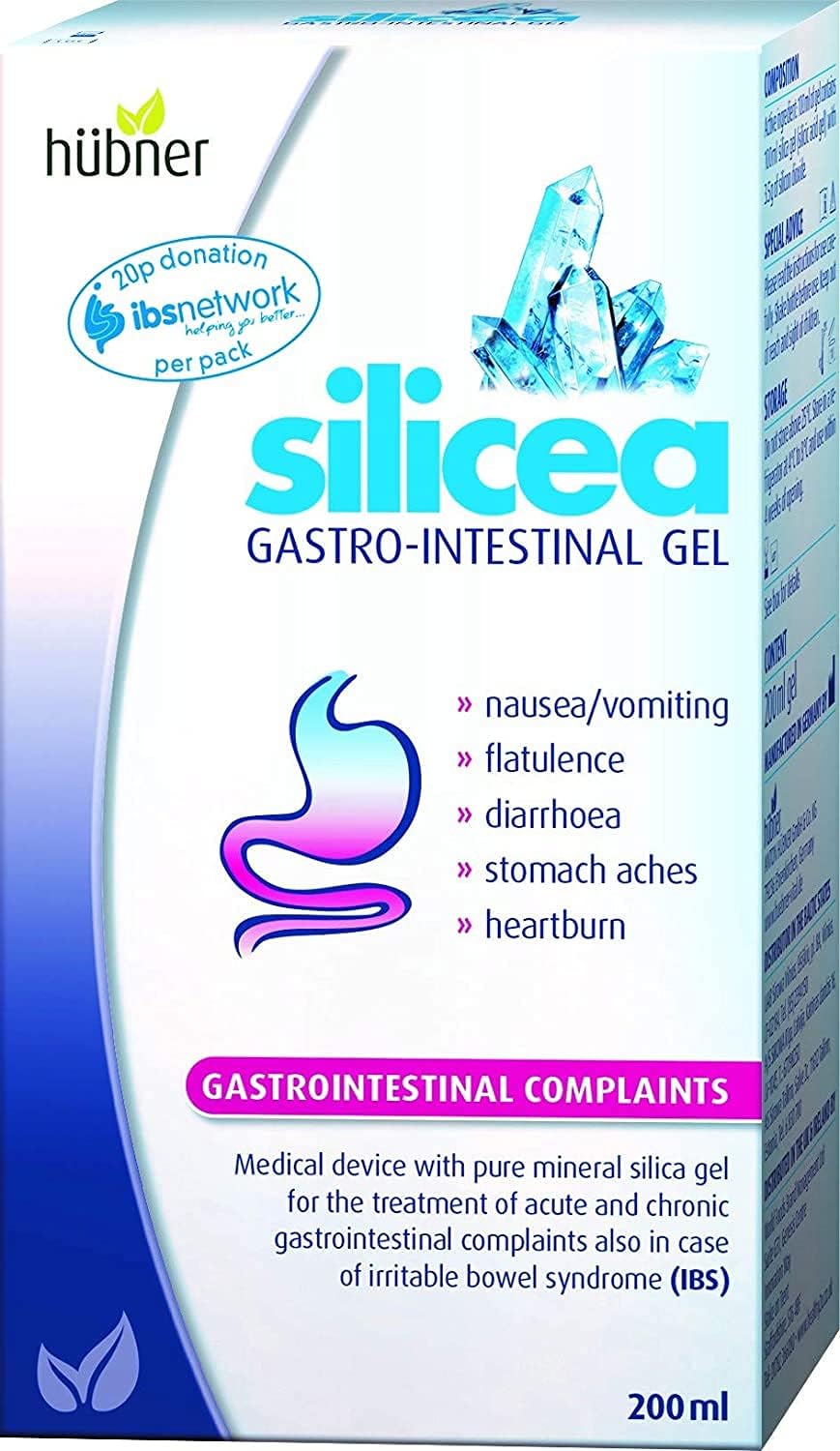 Hubner Silicea Gastrointestinal Gel Stomach Ache, Flatulence, Nausea, Vomiting, Diarrhoea And Heartburn 200Ml (Twin Pack)