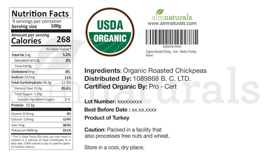 Organic Roasted Chickpeas 2 Lb- Usda Organic Certified – Healthy Snack, Lightly Roasted, No Oil, No Salt, No Gmo & Gluten Free – Product Of Turkey