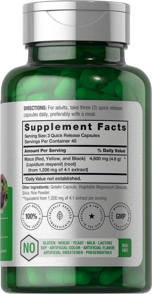 Horbäach Maca Root Capsules | 120 Pills | High Potency Extract For Men And Women | Non-Gmo And Gluten Free Formula