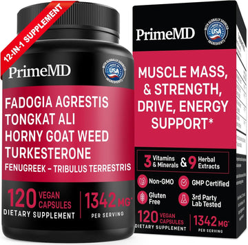 12-In-1 Testosterone Supplement For Men - Fadogia Agrestis And Tongkat Ali For Men With Horny Goat Weed - Men'S Health Supplement For Overall Male Well-Being With 1342Mg Per Serving (120 Capsules)