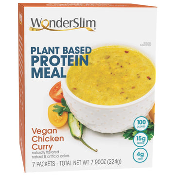 Wonderslim Plant Based Protein Meal, Vegan Chik'N Curry, 4G Fiber, Gluten Free (7Ct)