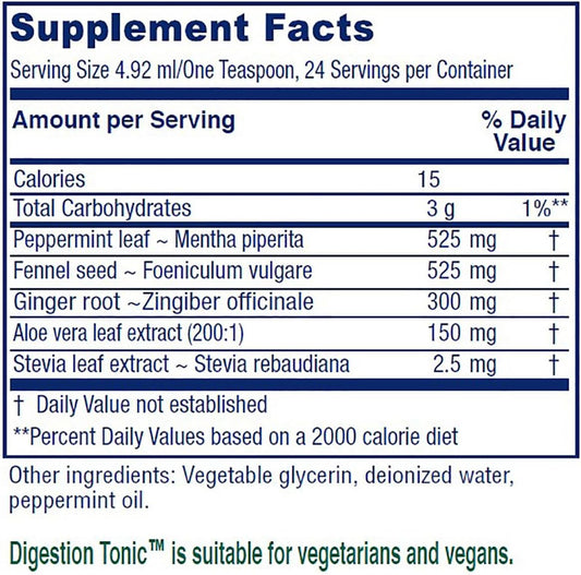 Vitanica Digestion Tonic, Gas And Bloating Relief Supplement, Organic, Improve Digestive Function & Gut Health, For Women & Men, Peppermint Oil Fennel Ginger & Aloe Vera Vegan, 4 Oz
