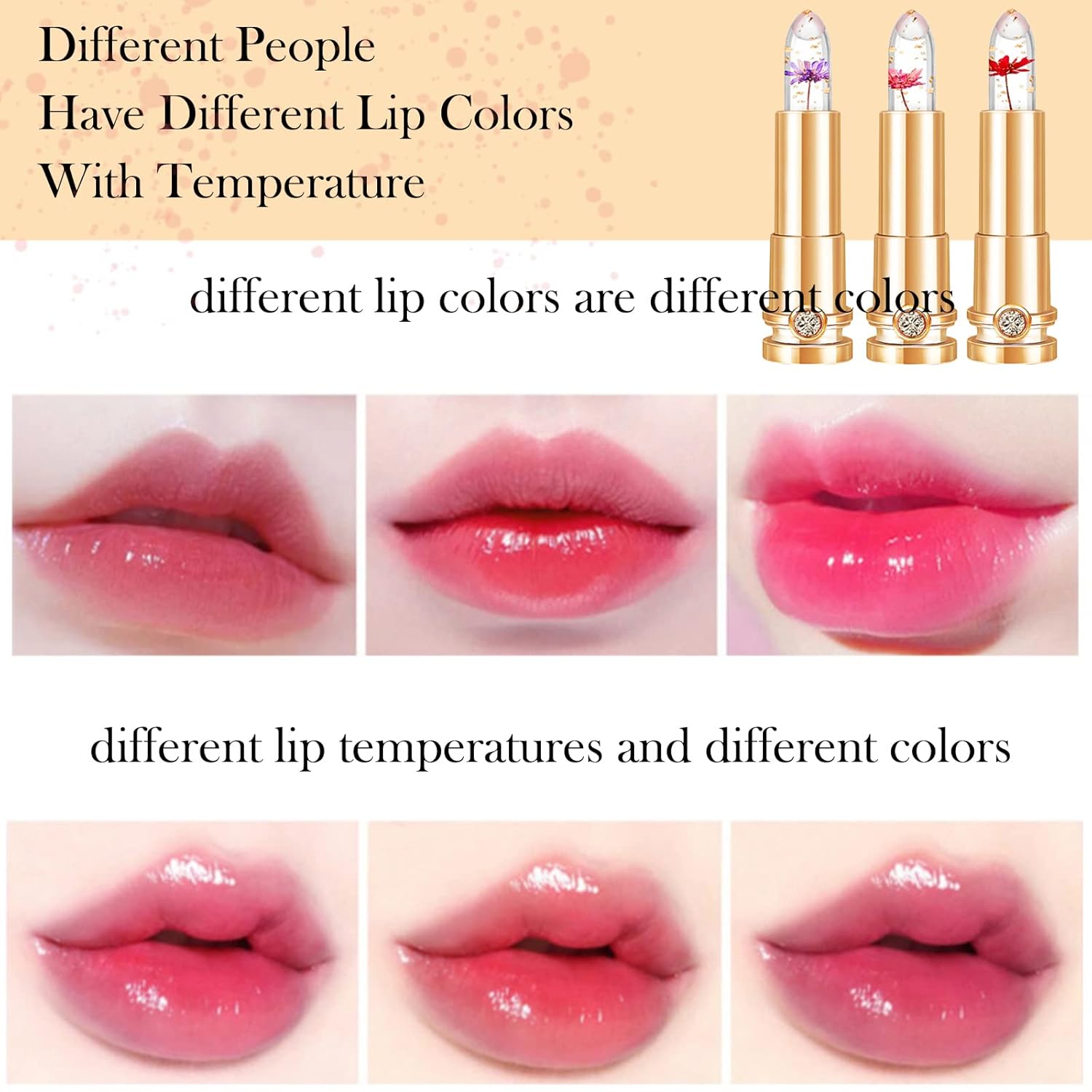 Mrettick 3 Colors Crystal Flower Jelly Lipstick Set,Magic Temperature Color Changing Lip Gloss Ph Lipstick Color Changing Jelly Lipstick Waterproof Moisturizer Lip Balm (#1+#2+#3) : Beauty & Personal Care