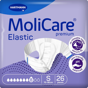 Molicare® Premium Elastic Slip – 8 Drops Absorption | All-Round Leakage Protection, Ergonomic & Fast Handling With Elasticated Panels | Size S, Pack Of 26