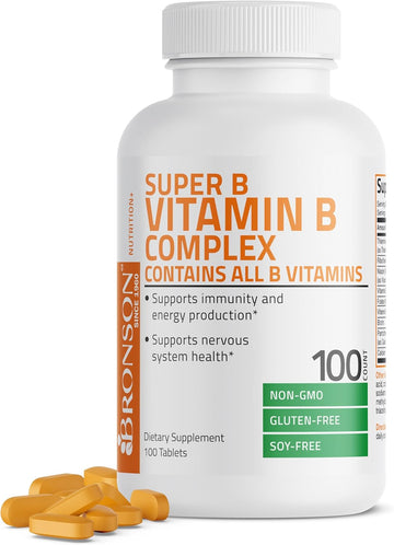 Bronson Vitamin B Complex (Vitamin B1, B2, B3, B6, B9 - Folic Acid, B12), 100 Tablets
