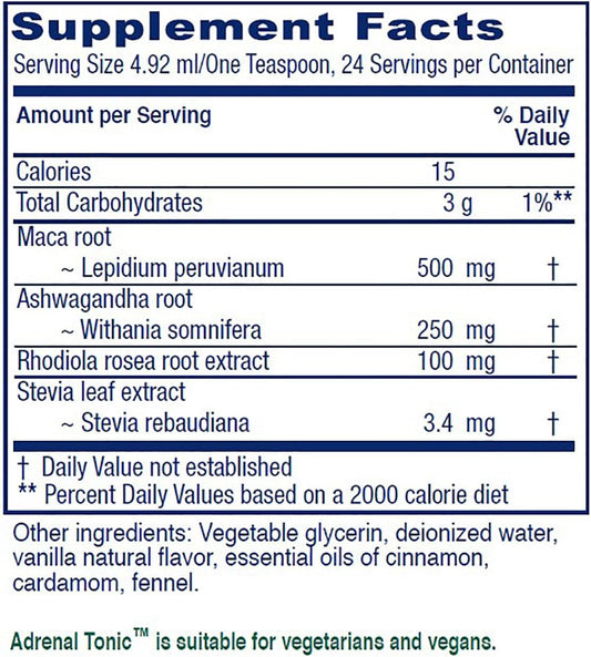 Vitanica Adrenal Tonic, Adrenal Supplement & Support, Alcohol Free, Vegan/Vegetarian, Chai Spice Flavor, 4 Ounce