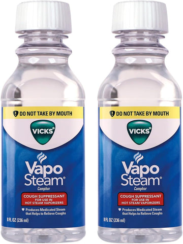 Vicks Vaposteam Medicated Liquid With Camphor, A Cough Suppressant, 8 Oz β Vaposteam Liquid Helps Relieve Coughing, For Use In Vaporizers And Humidifiers (Pack Of 2)