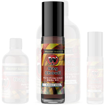 Wagsmarket - Nag Champa Perfume Oil & Patchouli Essential Oil, Nag Chouli Essential Perfume Oil, Choose From Roll On To 0.33Oz - 4Oz Glass Bottle (0.33Oz Roll On)