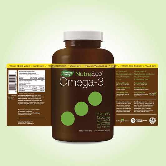 By Nature'S Way Omega-3 Liquid Gels, Lemon, 240 Liquid Gels, Value Size, 1250 Mg Omega-3 (750 Mg Epa, 500 Mg Dha), Non-Gmo