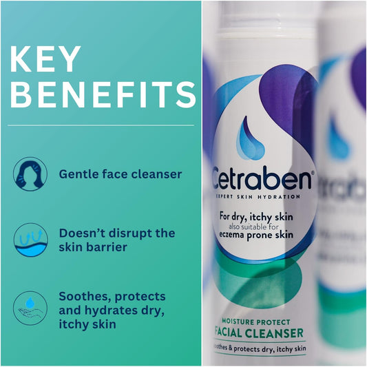 Cetraben Moisture Protect Facial Cleanser, For All Skin Types, Suitable For Daily Use, Hydrates Skin, Gentle Skin Care Facial Cleanser, 1 X 200Ml