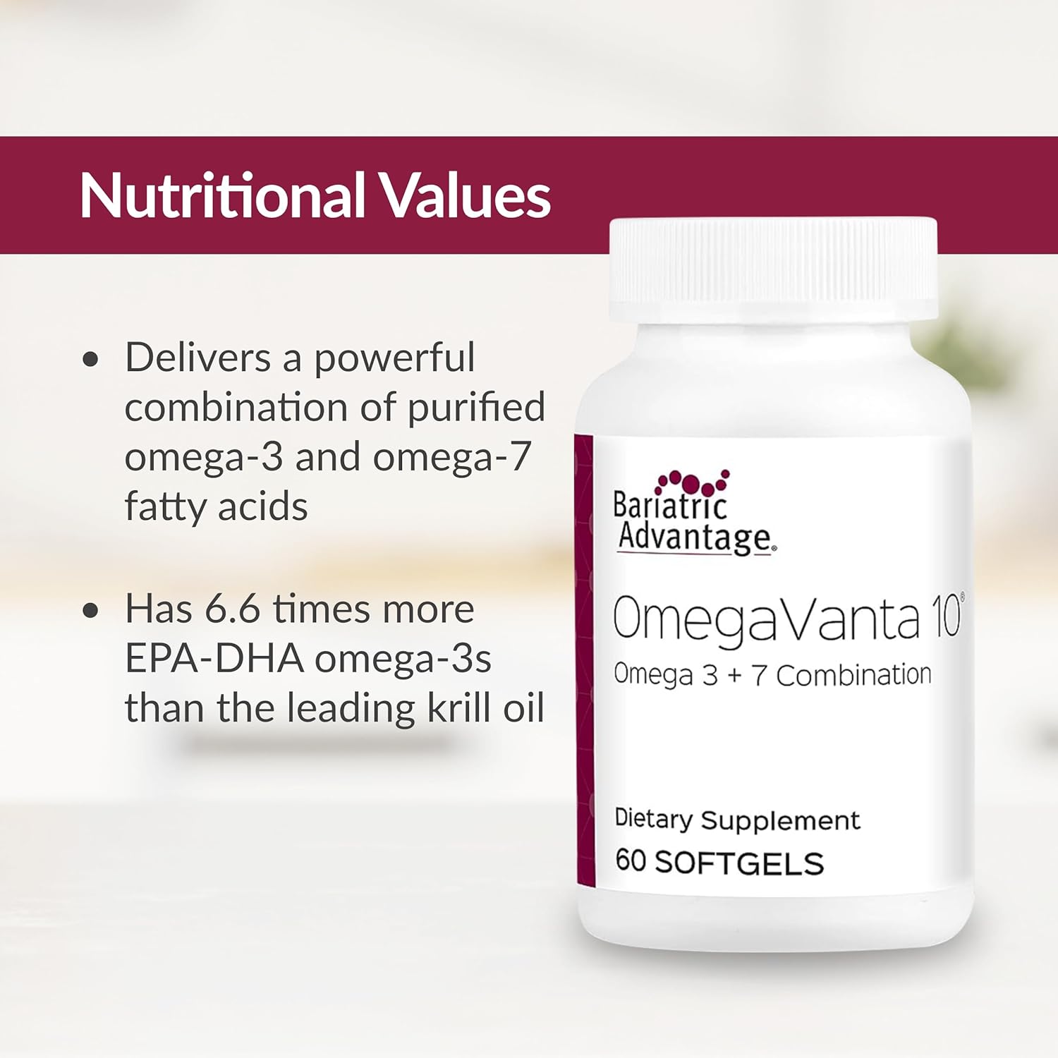 Bariatric Advantage Omegavanta 10 - Omega Fish Oil - Enriched Epa & Dha - Enteric Softgel Design - Supports Heart Health* - Natural Lemon Flavor - 60 Softgels : Health & Household