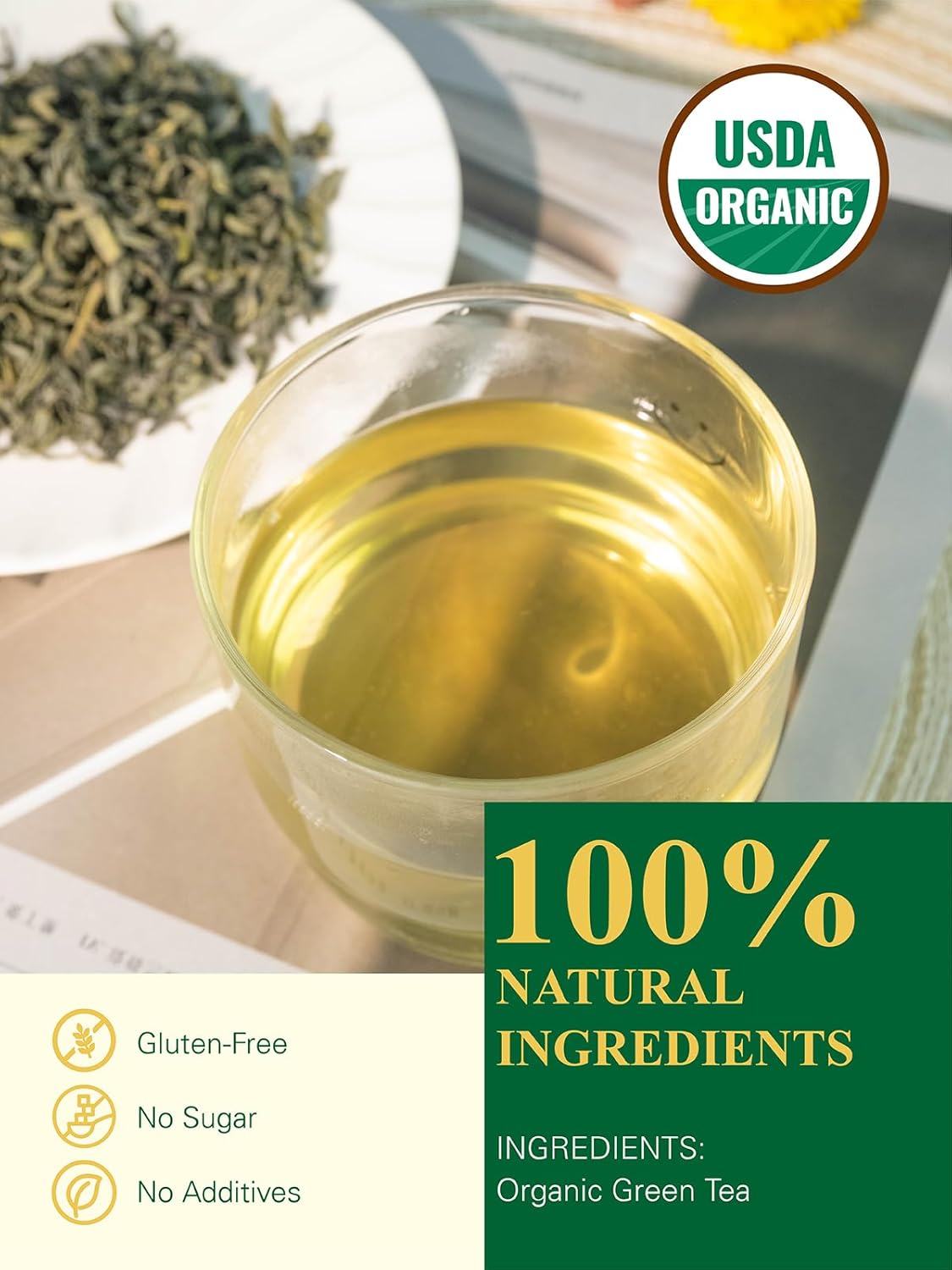 Gldnt Organic Green Tea, Loose Leaf, High Mountain, Smooth & Delicate Flavor, Caffeinated, 16Oz
